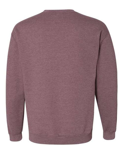 Gildan 18000 Heavy Blend crewneck sweatshirt in Heather Dark Maroon, back view.