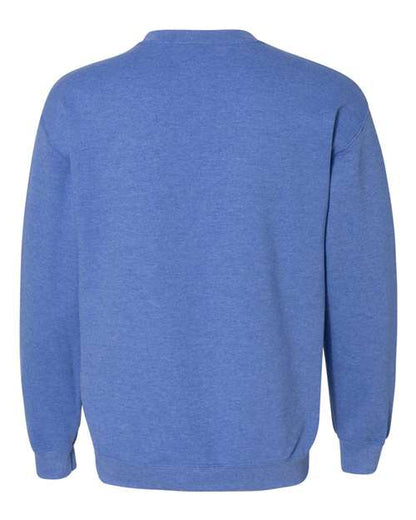 Gildan 18000 Heavy Blend crewneck sweatshirt in Heather Deep Royal, back view.