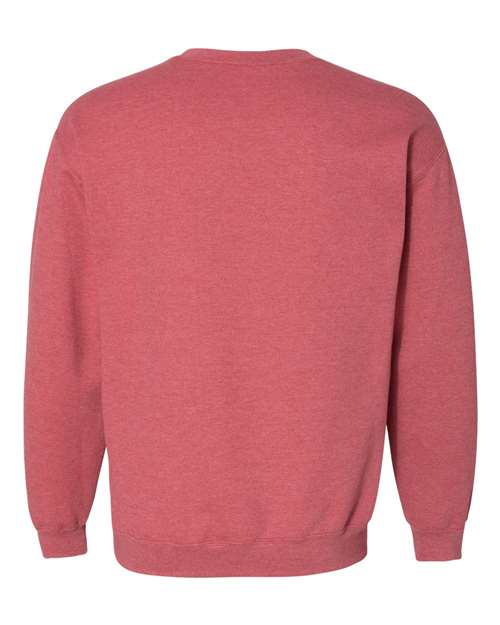 Gildan 18000 Heavy Blend crewneck sweatshirt in Heather Scarlet Red, back view.