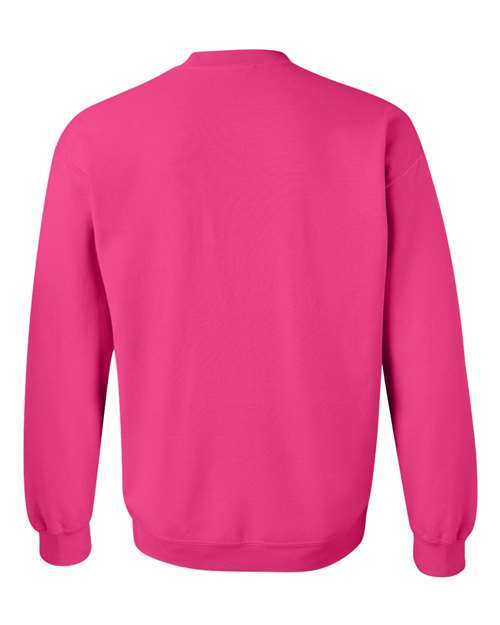 Gildan 18000 Heavy Blend crewneck sweatshirt in Heliconia, back view.