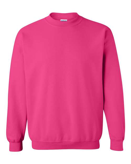 Gildan 18000 Heavy Blend crewneck sweatshirt in Heliconia, front view showing the crew neckline, long sleeves and ribbed hem.