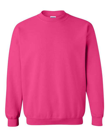 Gildan 18000 Heavy Blend crewneck sweatshirt in Heliconia, front view showing the crew neckline, long sleeves and ribbed hem.