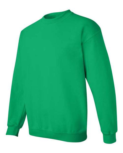 Gildan 18000 Heavy Blend crewneck sweatshirt in Irish Green, angled front view.