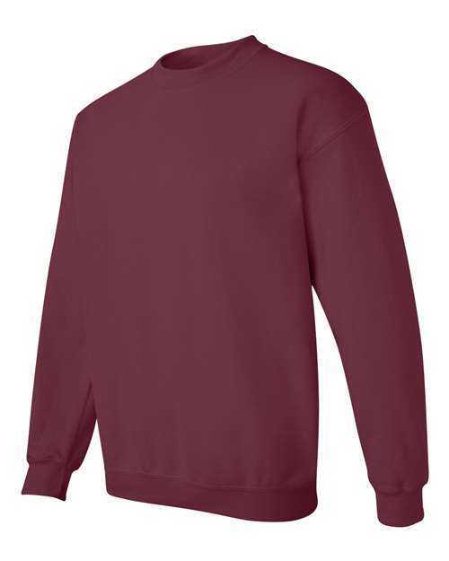 Gildan 18000 Heavy Blend crewneck sweatshirt in Maroon, angled front view.