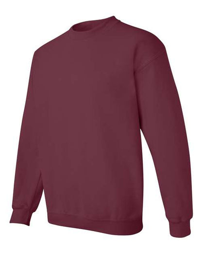 Gildan 18000 Heavy Blend crewneck sweatshirt in Maroon, angled front view.