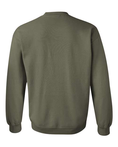 Gildan 18000 Heavy Blend crewneck sweatshirt in Military Green, back view.