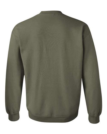 Gildan 18000 Heavy Blend crewneck sweatshirt in Military Green, back view.