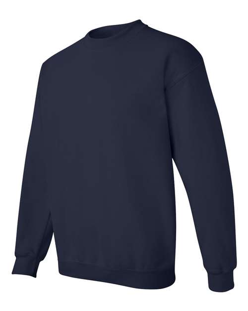 Gildan 18000 Heavy Blend crewneck sweatshirt in Navy, angled front view.