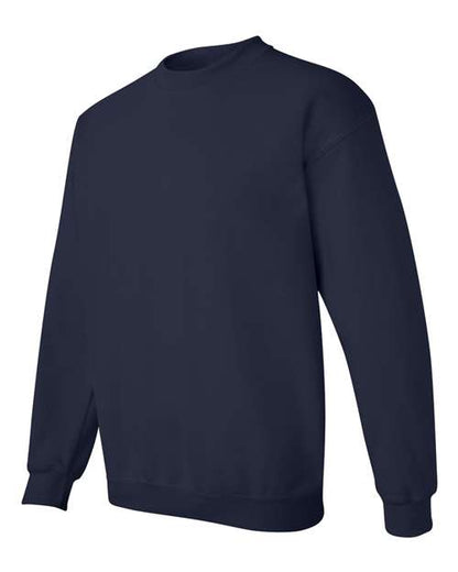 Gildan 18000 Heavy Blend crewneck sweatshirt in Navy, angled front view.