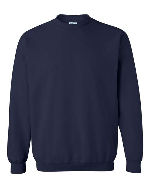 Gildan 18000 Heavy Blend crewneck sweatshirt in Navy, front view showing the crew neckline, long sleeves and ribbed hem.