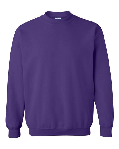 Gildan 18000 Heavy Blend crewneck sweatshirt in Purple, front view showing the crew neckline, long sleeves and ribbed hem.