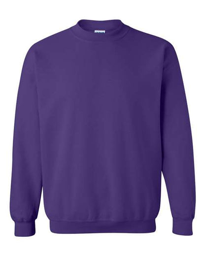 Gildan 18000 Heavy Blend crewneck sweatshirt in Purple, front view showing the crew neckline, long sleeves and ribbed hem.