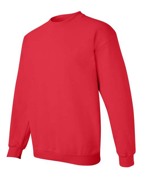 Gildan 18000 Heavy Blend crewneck sweatshirt in Red, angled front view.