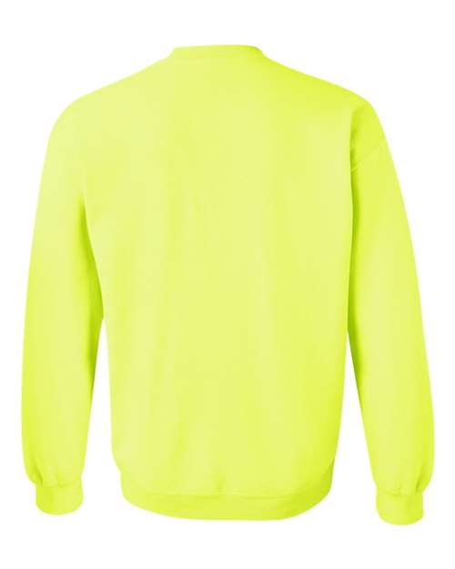 Gildan 18000 Heavy Blend crewneck sweatshirt in Safety Green, back view.