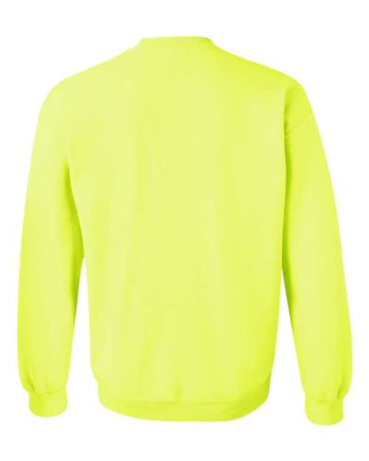 Gildan 18000 Heavy Blend crewneck sweatshirt in Safety Green, back view.