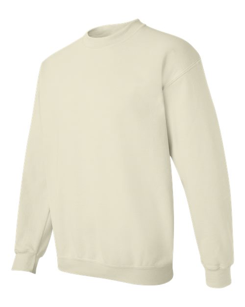 Gildan 18000 Heavy Blend crewneck sweatshirt in Sand, angled front view.