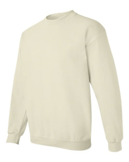 Gildan 18000 Heavy Blend crewneck sweatshirt in Sand, angled front view.