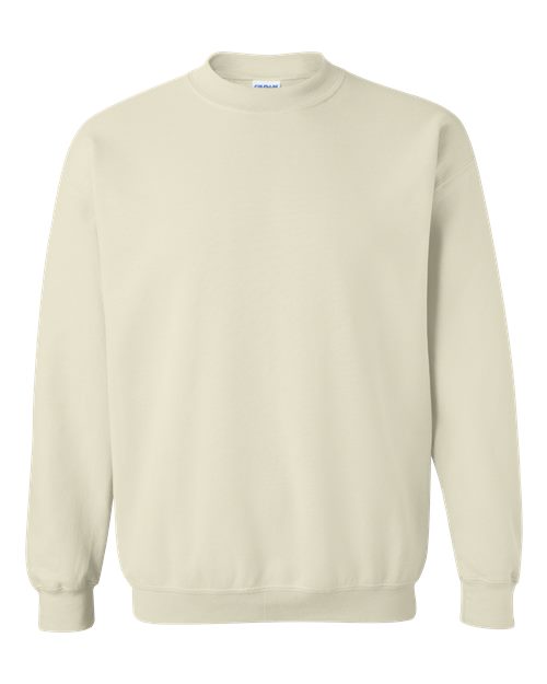 Gildan 18000 Heavy Blend crewneck sweatshirt in Sand, front view showing the crew neckline, long sleeves and ribbed hem.