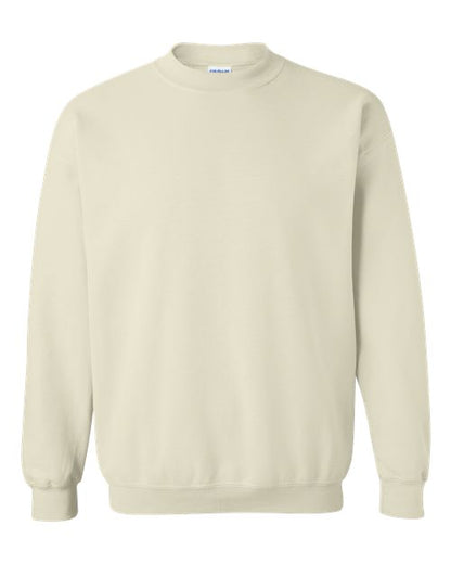 Gildan 18000 Heavy Blend crewneck sweatshirt in Sand, front view showing the crew neckline, long sleeves and ribbed hem.