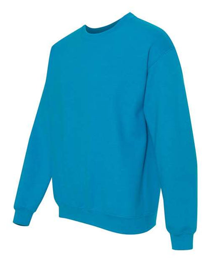 Gildan 18000 Heavy Blend crewneck sweatshirt in Sapphire, angled front view.