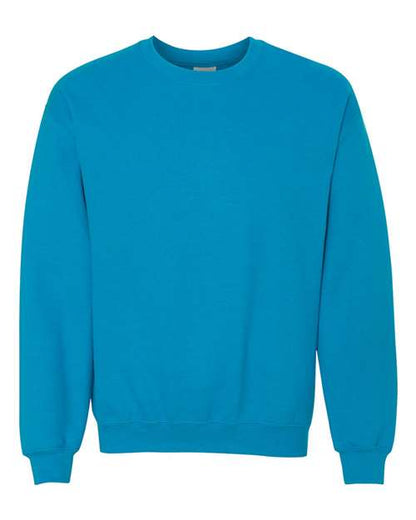 Gildan 18000 Heavy Blend crewneck sweatshirt in Sapphire, front view showing the crew neckline, long sleeves and ribbed hem.