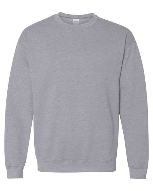 Gildan 18000 Heavy Blend crewneck sweatshirt in Sport Grey, front view showing the crew neckline, long sleeves and ribbed hem.