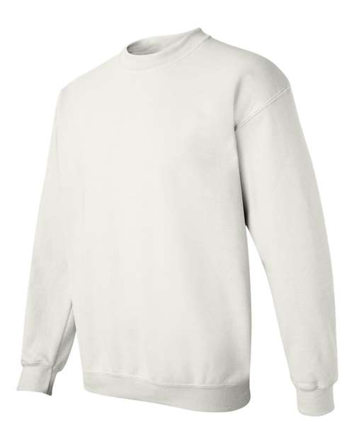 Gildan 18000 Heavy Blend crewneck sweatshirt in White, angled front view.