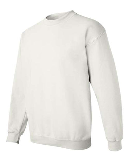 Gildan 18000 Heavy Blend crewneck sweatshirt in White, angled front view.