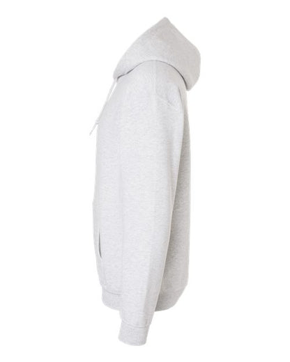 Gildan 18500 Heavy Blend pullover hoodie in Ash, angled side view.