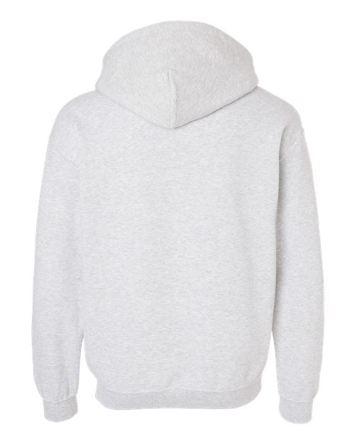 Gildan 18500 Heavy Blend pullover hoodie in Ash, back view.