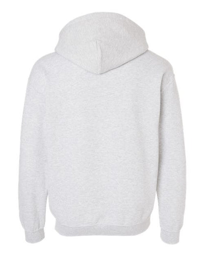 Gildan 18500 Heavy Blend pullover hoodie in Ash, back view.