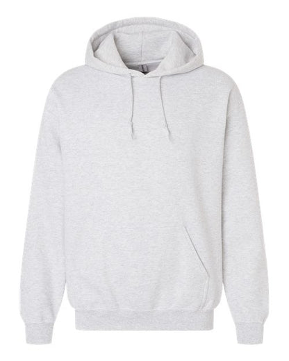 Gildan 18500 Heavy Blend pullover hoodie in Ash, front view.