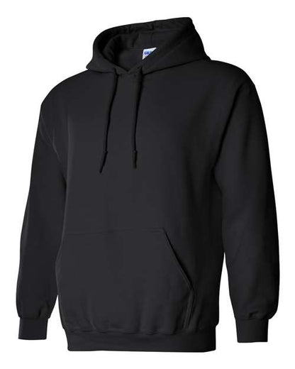 Gildan 18500 Heavy Blend pullover hoodie in Black, angled front view.