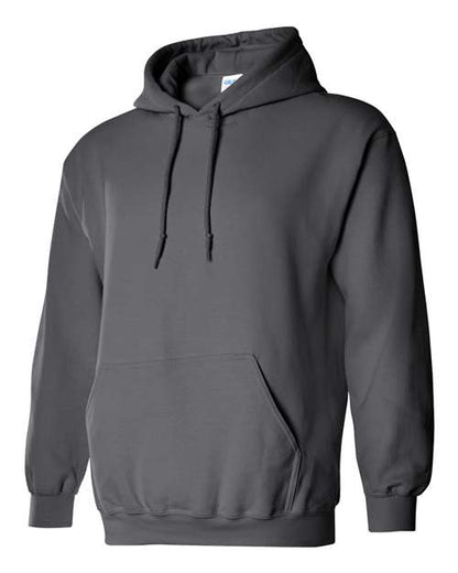 Gildan 18500 Heavy Blend pullover hoodie in Charcoal, angled front view.