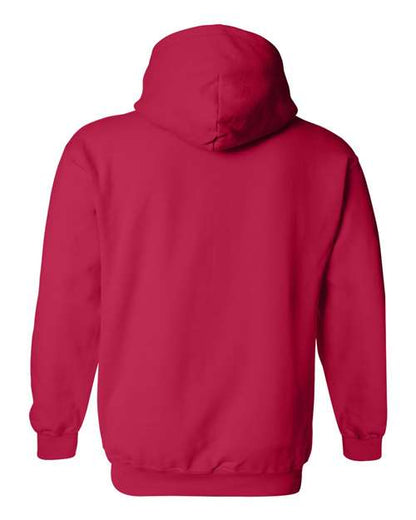 Gildan 18500 Heavy Blend pullover hoodie in Cherry Red, back view.
