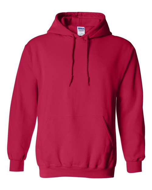 Gildan 18500 Heavy Blend pullover hoodie in Cherry Red, front view.