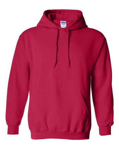 Gildan 18500 Heavy Blend pullover hoodie in Cherry Red, front view.