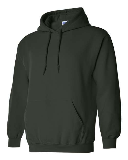 Gildan 18500 Heavy Blend pullover hoodie in Forest, angled front view.