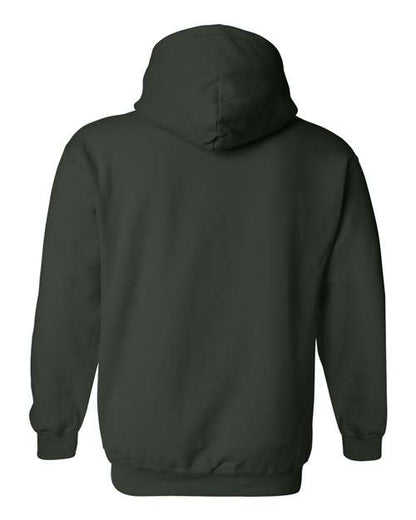 Gildan 18500 Heavy Blend pullover hoodie in Forest, back view.