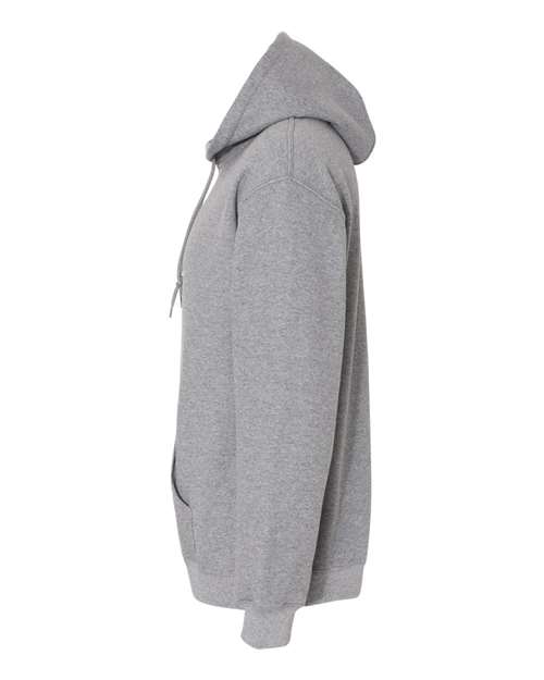 Gildan 18500 Heavy Blend pullover hoodie in Graphite Heather, angled side view.