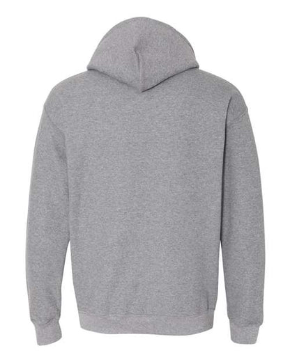 Gildan 18500 Heavy Blend pullover hoodie in Graphite Heather, back view.