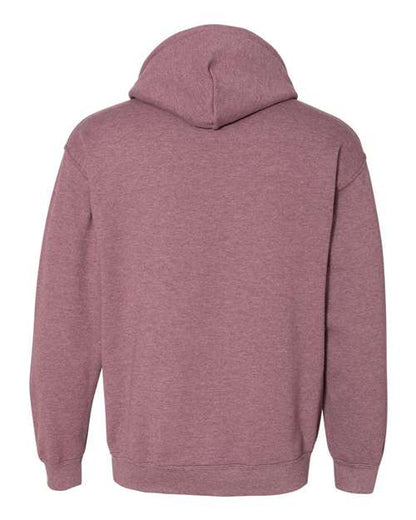 Gildan 18500 Heavy Blend pullover hoodie in Heather Dark Maroon, back view.
