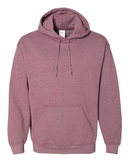 Gildan 18500 Heavy Blend pullover hoodie in Heather Dark Maroon, front view.
