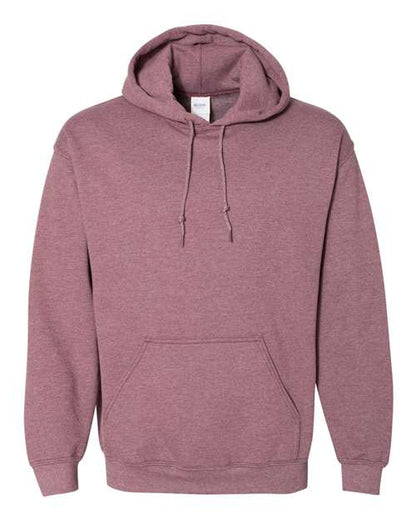 Gildan 18500 Heavy Blend pullover hoodie in Heather Dark Maroon, front view.