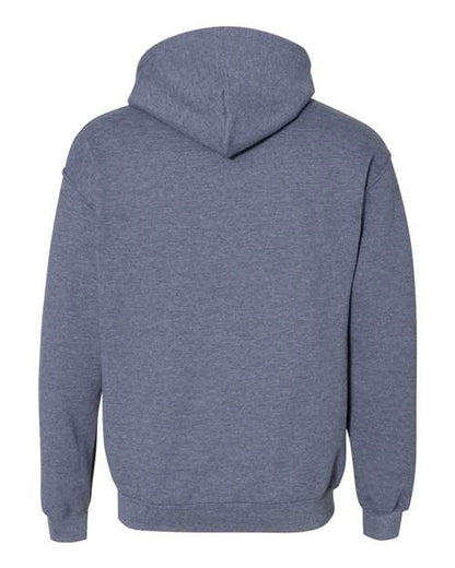 Gildan 18500 Heavy Blend pullover hoodie in Heather Dark Navy, back view.