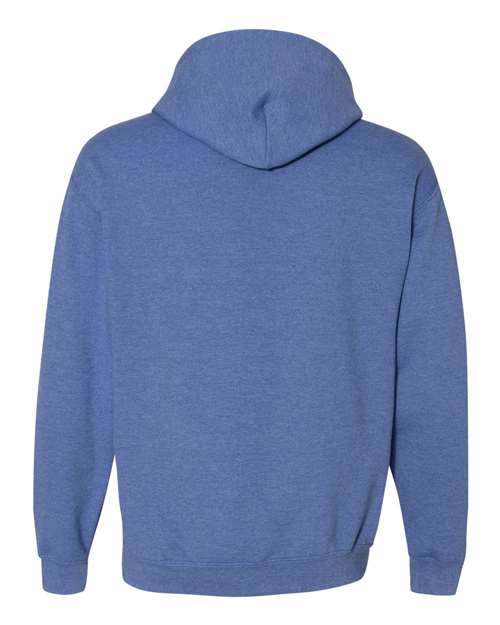 Gildan 18500 Heavy Blend pullover hoodie in Heather Deep Royal, back view.