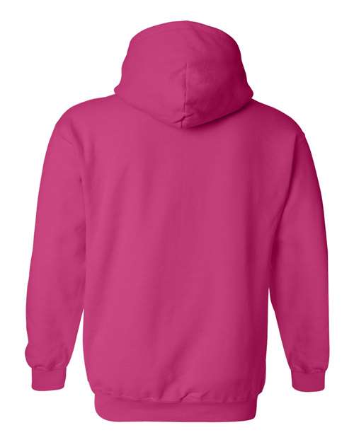 Gildan 18500 Heavy Blend pullover hoodie in Heliconia, back view.
