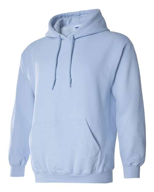 Gildan 18500 Heavy Blend pullover hoodie in Light Blue, angled front view.