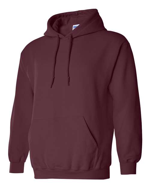 Gildan 18500 Heavy Blend pullover hoodie in Maroon, angled front view.