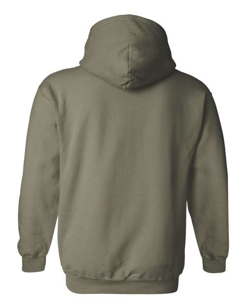 Gildan 18500 Heavy Blend pullover hoodie in Military Green, back view.
